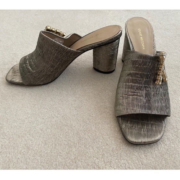 STUART WEITZMAN PLEATED RHINESTONE METALLIC SANDALS - Picture 6 of 11